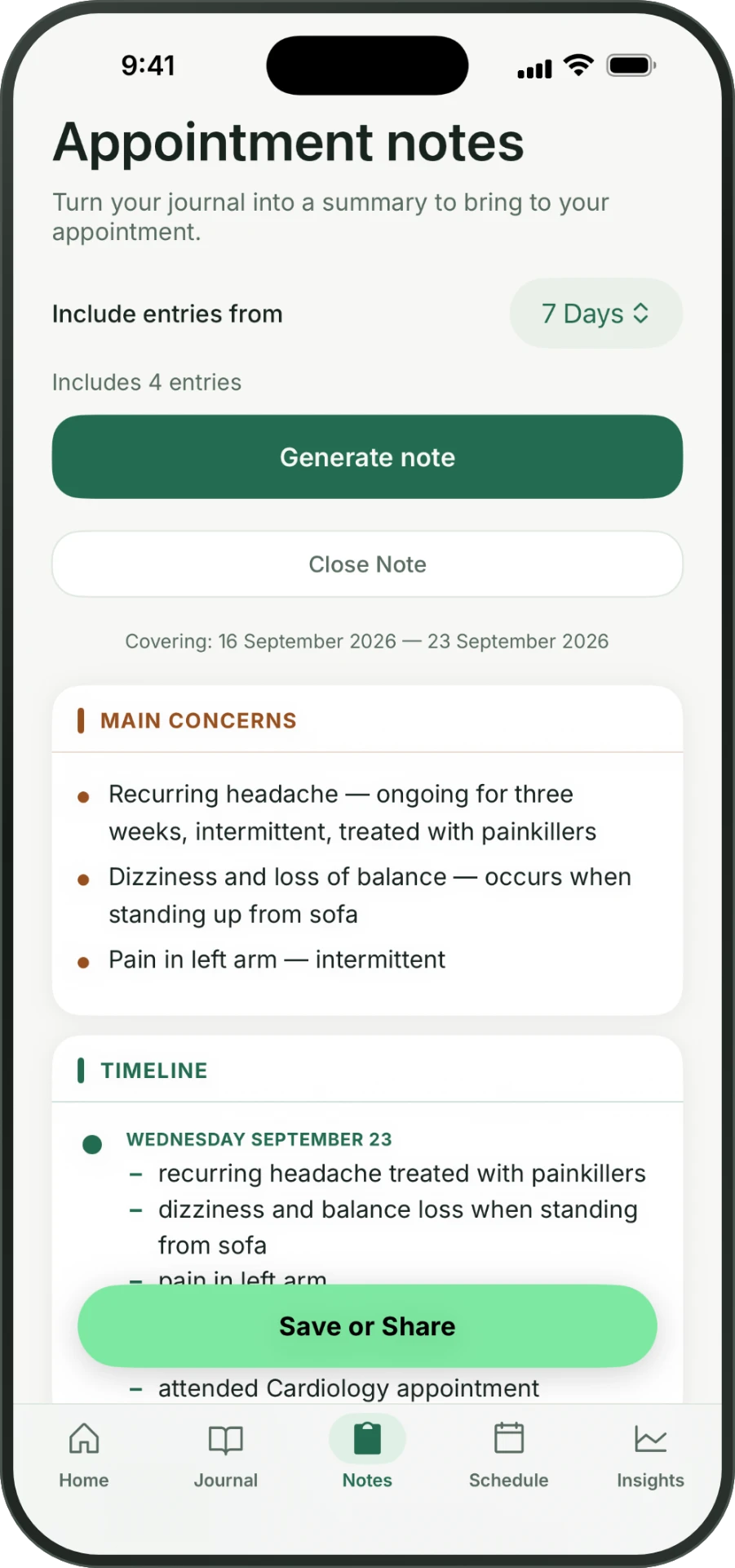 A doctor-ready Symply appointment note