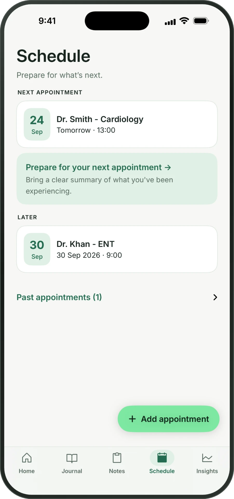 Symply appointment schedule and preparation prompt